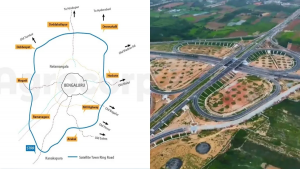 Which 12 satellite towns are connected by STRR around Bengaluru?