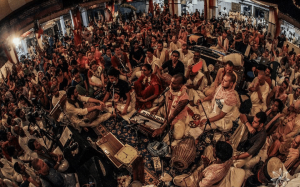 Devotees singing bhajans and chanting