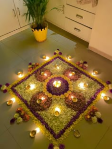 Diyas and Floral Fusion Pookalam